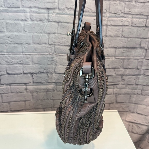 BURBERRY Old Rose Ruffled Leather Lowry Two Way Bag *EUC* - Picture 5 of 15